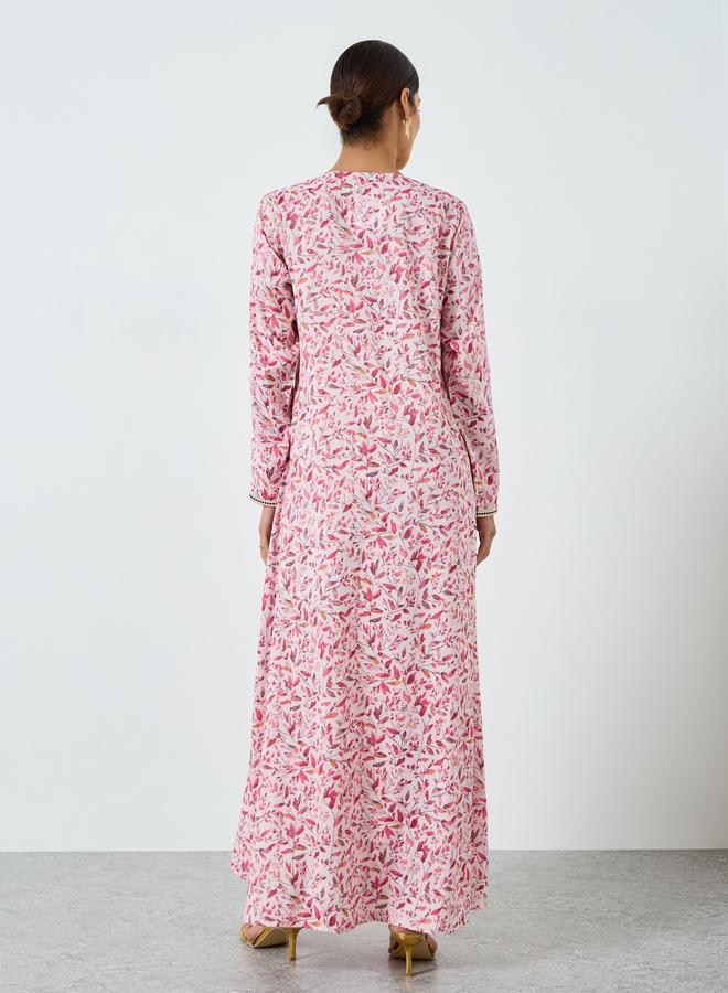 Maxim Creation Women Pink Floral Print Embroidered Jalabiya - Image 4